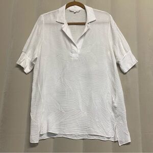 Lola & Sophie Anthropologie Women’s Top Blouse Medium Leaf Print Contrast Trim